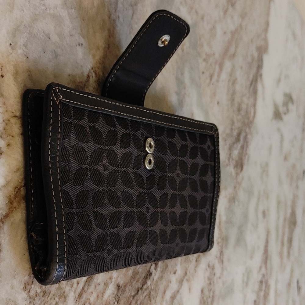 Fossil Leather & Cloth Wallet Black & Tan